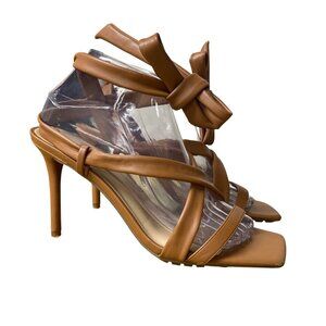 Aldo Faux Leather Square Open Toe Lace Up Stiletto Heels Brown Sz 9